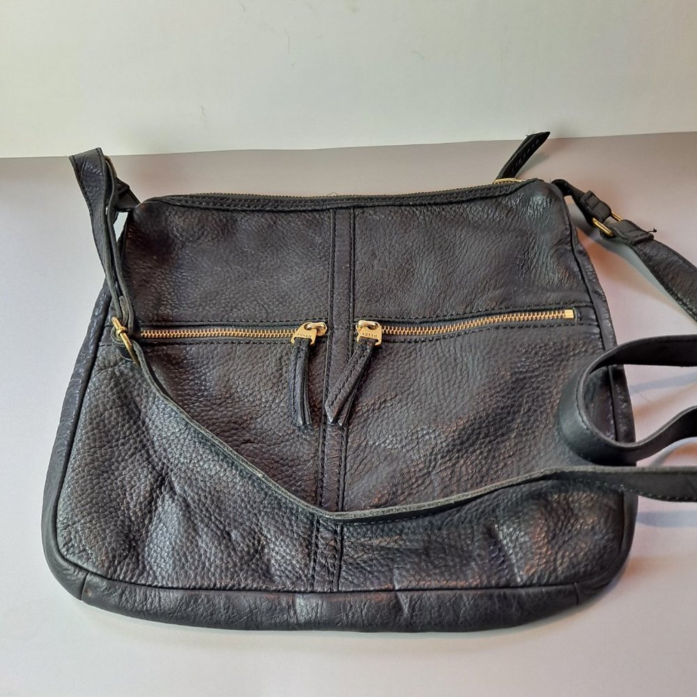 Fossil Black Pebbled Leather Crossbody Bag